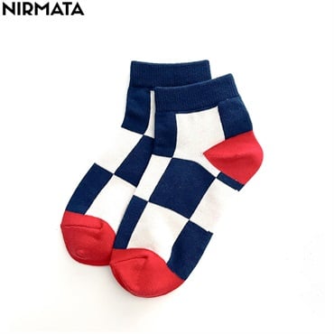 NIRMATA(ニルマータ) チェック柄ショート丈ソックス 男の子 女の子 キッズ(ネイビー-19-21cm)