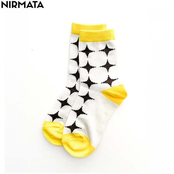 NIRMATA(ニルマータ) 星柄クルー丈ソックス 男の子 女の子 キッズ(イエロー-19-21cm)