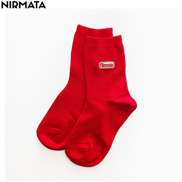 NIRMATA(ニルマータ) ワッペン刺繍クルー丈ソックス 男の子 女の子 キッズ(レッド-19-21cm)
