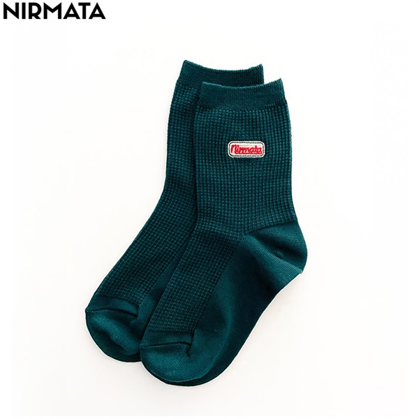 NIRMATA(ニルマータ) ワッペン刺繍クルー丈ソックス 男の子 女の子 キッズ(グリーン-19-21cm)