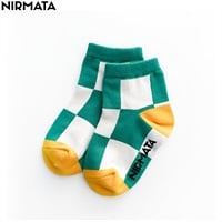 NIRMATA(ニルマータ) チェック柄ショート丈ソックス 男の子 女の子 キッズ(グリーン-15-20cm)