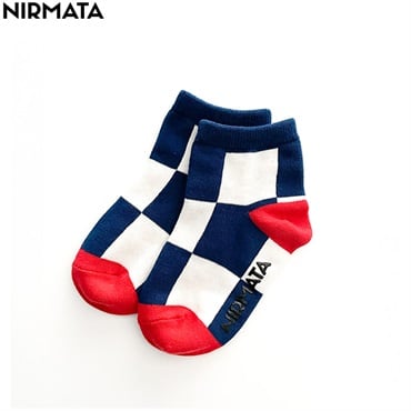 NIRMATA(ニルマータ) チェック柄ショート丈ソックス 男の子 女の子 キッズ(ネイビー-15-20cm)