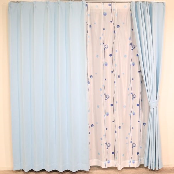 4枚組　既成カーテン　アーバン(ブルー-100×188cm)