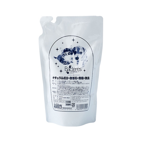 バクテレス ペット用 なめても安心な消臭・除菌水 つめかえ用 無香料 400ml Bacteres カモス(400ml)
