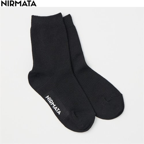 NIRMATA(ニルマータ) ワッフル クルー丈ソックス 男の子 女の子 キッズ(ブラック-19-21cm)