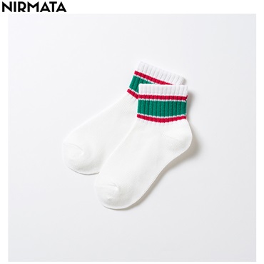 NIRMATA(ニルマータ) ラインショート丈ソックス キッズ 男の子 女の子(グリーン-22-24cm)