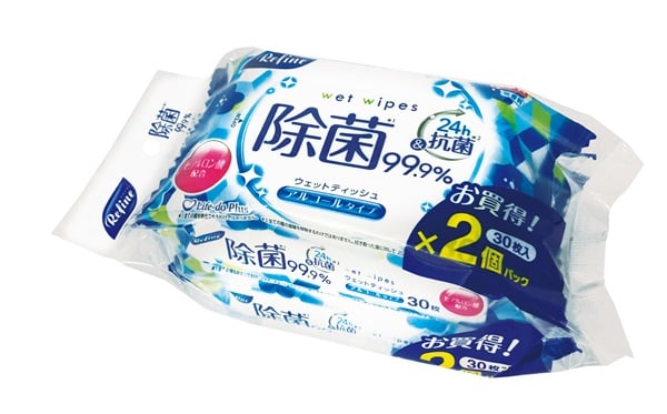 リファインアルコール除菌おでかけウェットティッシュ30枚2P　アルコールタイプ　ウェットティッシュ　おでかけ(30枚2個パック)