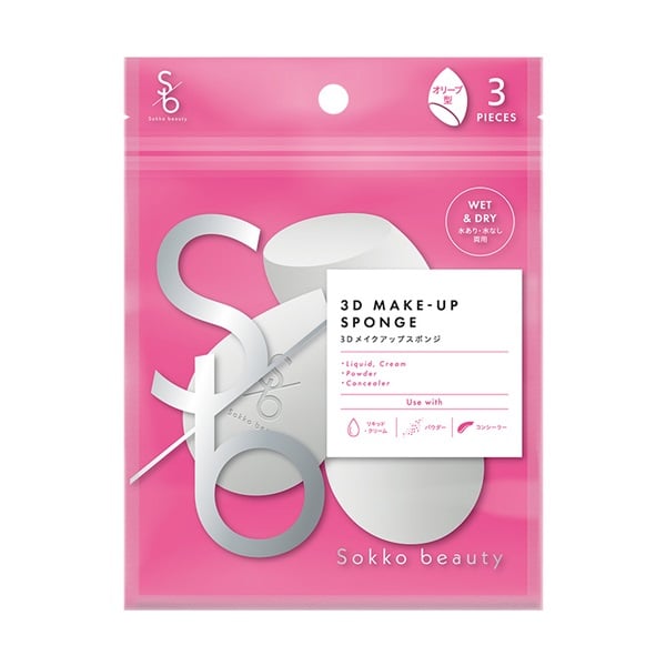 Sokko beauty 3D メイクアップスポンジ オリーブ型 3P 3個入り