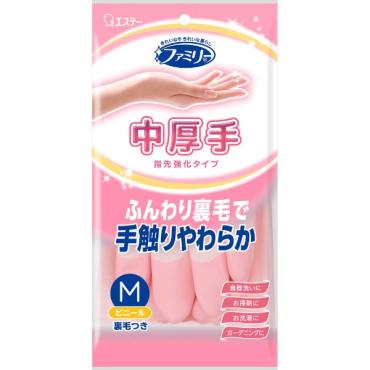 ファミリー ビニール 中厚手 指先強化 M ピンク 1双 ファミリー エステー