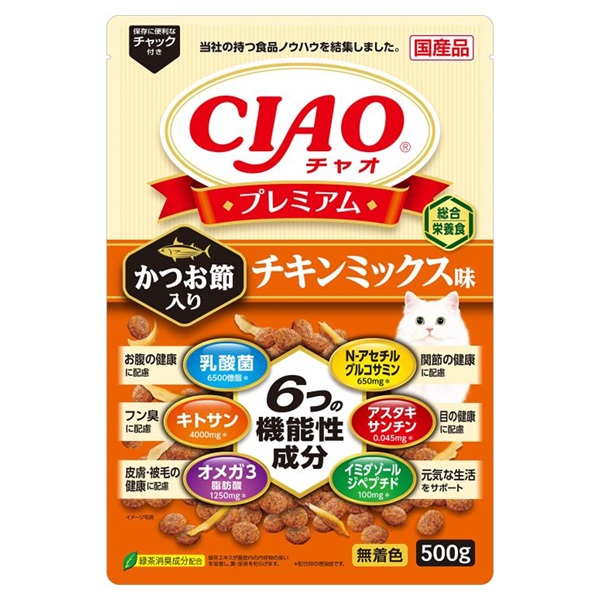 CIAO プレミアム かつお節入り チキンミックス味 500g チャオ いなばペットフード(500g)