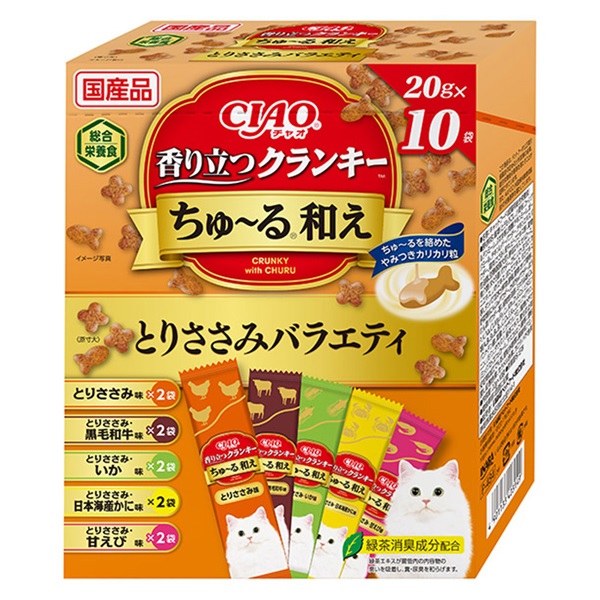 CIAO 香り立つクランキー ちゅ～る和え とりささみバラエティ 20g×10袋