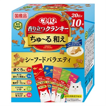 CIAO 香り立つクランキー ちゅ～る和え シーフードバラエティ 20g×10袋 チャオ いなばペットフード