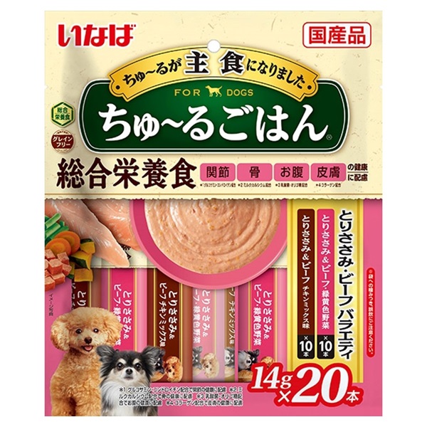 いなば ちゅ～るごはん とりささみ・ビーフバラエティ 14g×20本 いなばペットフード(14g×20本)