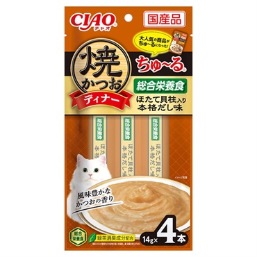 CIAO 焼かつおディナーちゅ～る ほたて貝柱入り 本格だし味 14g×4本 チャオ いなばペットフード