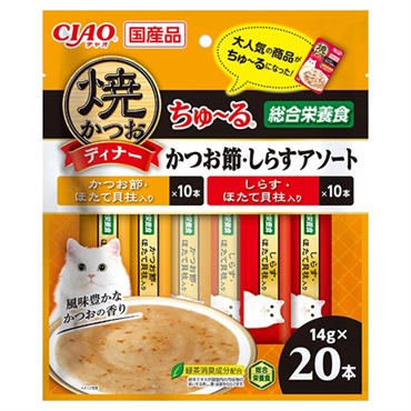 CIAO 焼かつおディナーちゅ～る かつお節・しらすアソート 14g×20本 チャオ いなばペットフード
