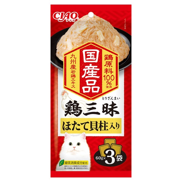 CIAO 鶏三昧 ほたて貝柱入り 60g×3袋 チャオ いなばペットフード(60g×3袋)