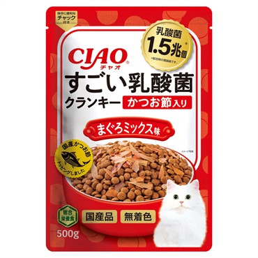 いなば　チャオ　すごい乳酸菌クランキー 24袋 CIAO すごい乳酸菌 クランキー かつお節入り まぐろミックス味 500g
