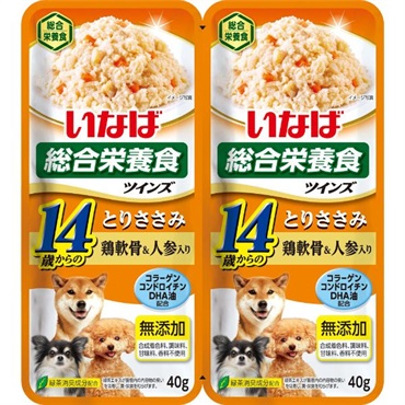 いなば総合栄養食ツインズ  80g  いなばペットフード(１４歳からのとりささみ＆鶏軟骨・人参入り)