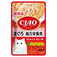 CIAO パウチ 総合栄養食 まぐろ ささみ入り ほたて味 40g チャオ いなばペットフード(40g)