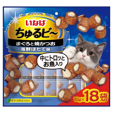 いなば ちゅるビ～ まぐろと焼かつお 海鮮ほたて味 10g×18袋 いなばペットフード