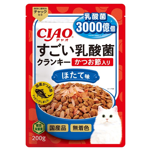 CIAO すごい乳酸菌 クランキー かつお節入り ほたて味 200g チャオ いなばペットフード(200g)