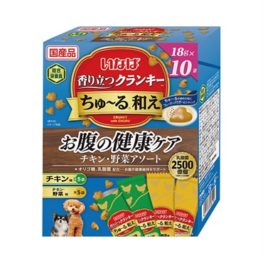 香り立つクランキーちゅ～る和え アソート  いなばペットフード(お腹の健康ケアチキン・野菜18g×10袋)