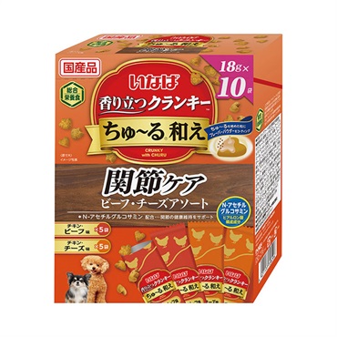 香り立つクランキーちゅ～る和え アソート  いなばペットフード(関節ケアビーフ・チーズ18g×10袋)