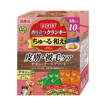 香り立つクランキーちゅ～る和え アソート  いなばペットフード(皮膚・被毛ケアチキン・チーズ18g×10袋)