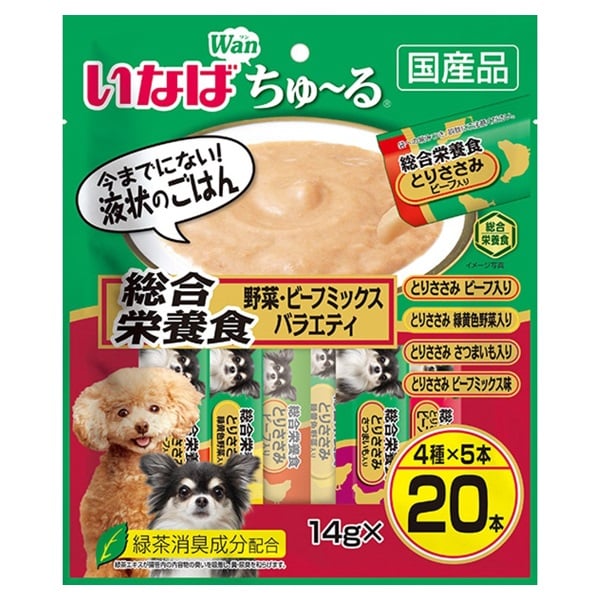 いなば ちゅ～る 総合栄養食 野菜・ビーフミックスバラエティ 14g×20本 いなばペットフード(14g×20本)