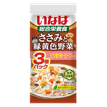 いなば ささみと緑黄色野菜 とり軟骨・ビーフ入り 60g×3袋 いなばペットフード