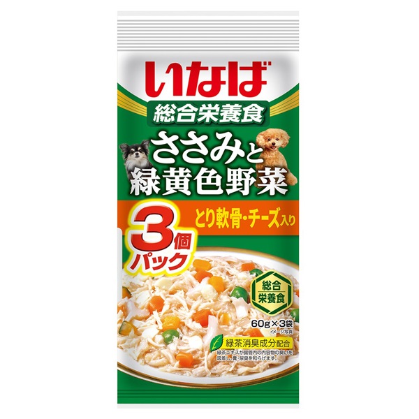 いなば ささみと緑黄色野菜 とり軟骨・チーズ入り 60g×3袋 いなばペットフード(60g×3袋)