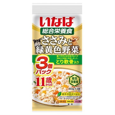 いなば ささみと緑黄色野菜 11歳からのとり軟骨入り 60g×3袋 いなばペットフード
