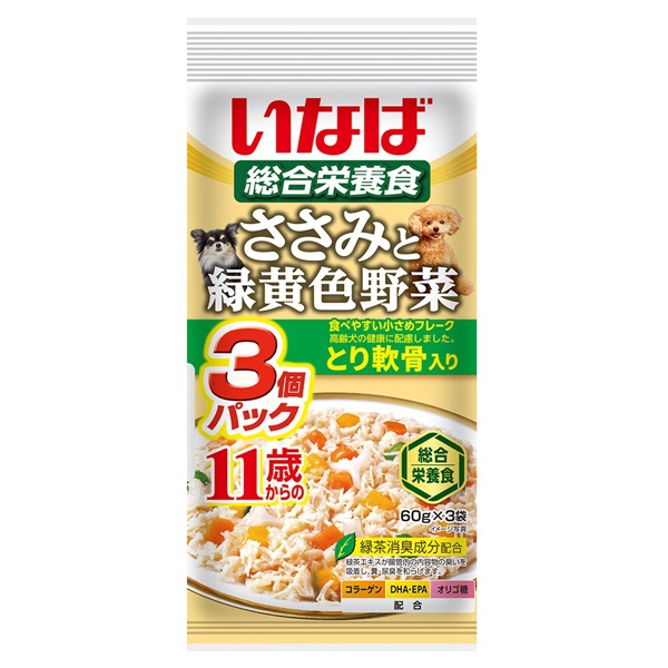 いなば ささみと緑黄色野菜 11歳からのとり軟骨入り 60g×3袋 いなばペットフード(60g×3袋)