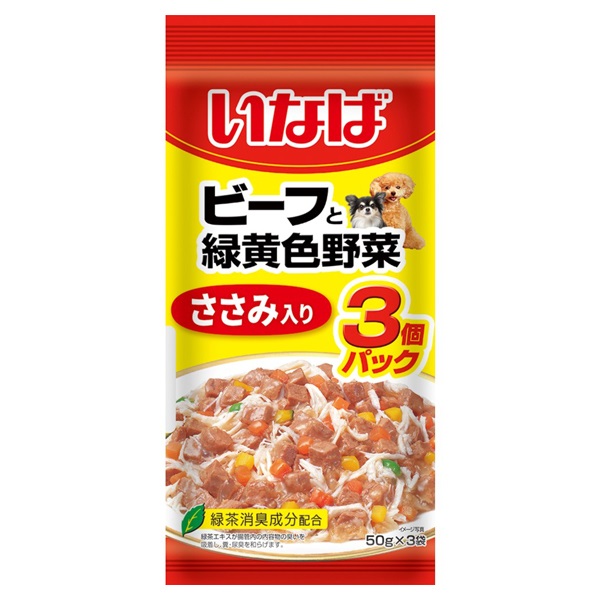 いなば ビーフと緑黄色野菜 ささみ入り 50g×3袋 いなばペットフード(50g×3袋)