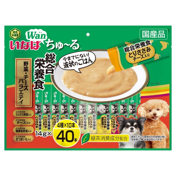 いなばwanちゅーる総合栄養食チーズ・野菜バラエティ4種/480本 キトサン入 いなば ちゅ～る 総合栄養食 野菜・チーズバラエティ 14g×40本 いなば