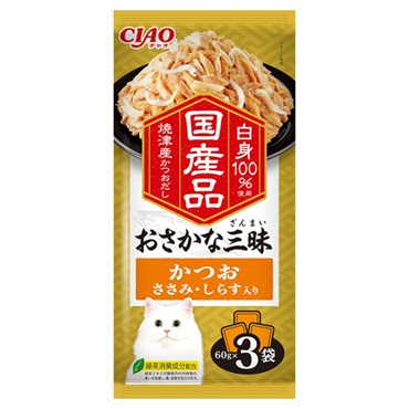 CIAO おさかな三昧 かつお ささみ・しらす入り 60g×3袋 チャオ いなばペットフード