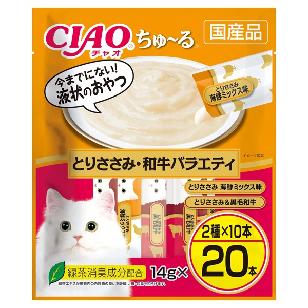 CIAO ちゅ～る とりささみ・和牛バラエティ 14g×20本 チャオ いなばペットフード(14g×20本)