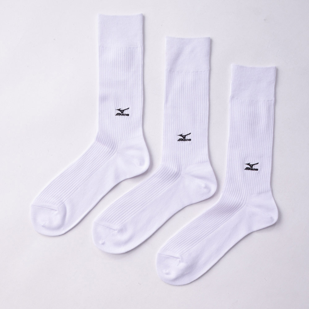 mizuno(ミズノ) ミズノ 刺繍リブクルー丈白３足組 メンズ(シロ-26-28CM)