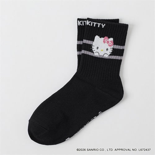 サンリオキャラクターズ ＜ハローキティ＞ クルー丈ソックス 19-24cm キッズ 女の子(ブラック-19-24cm)