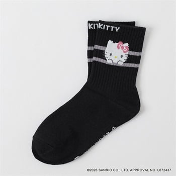サンリオキャラクターズ ＜ハローキティ＞ クルー丈ソックス 19-24cm キッズ 女の子(ブラック-19-24cm)