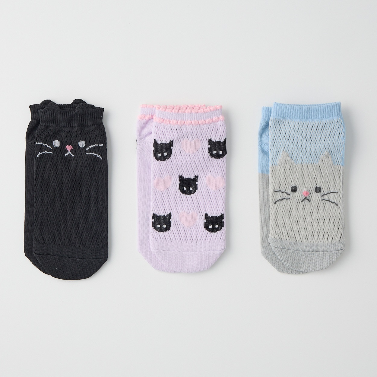 甲メッシュスニーカー丈ソックス３足組 女の子 キッズ(19-24cm)