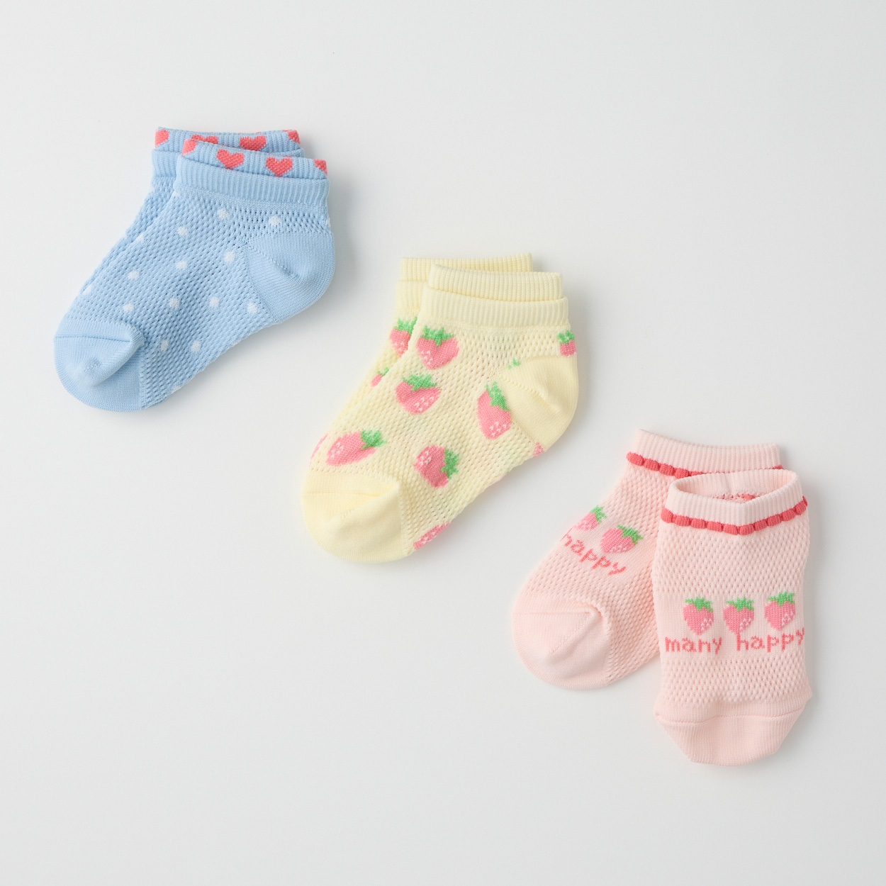 オールメッシュスニーカー丈ソックス3足組 女の子 キッズ(15-20cm)
