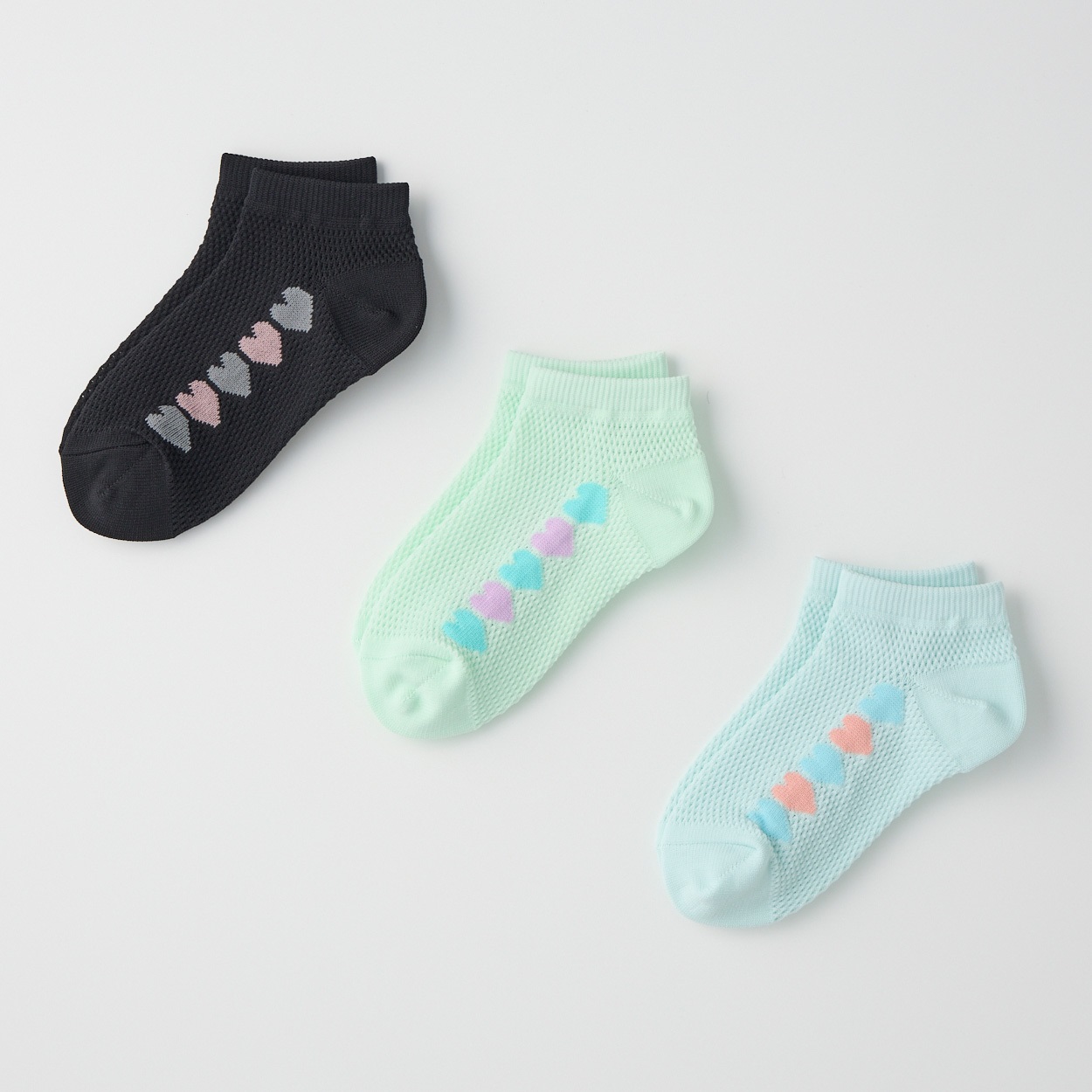 オールメッシュスニーカー丈ソックス3足組 女の子 キッズ(19-24cm)