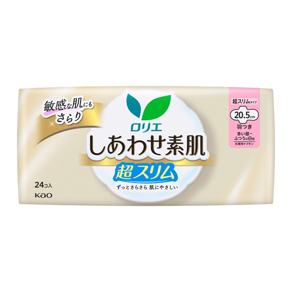 ロリエ しあわせ素肌 通気超スリム Laurier 花王 【医薬部外品】(通気超スリム 多い昼～ふつうの日用（羽つき）24コ入)