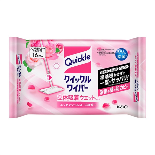 クイックルワイパー 立体吸着ウエットシート 16枚 クイックル Quickle 花王(エッセンシャルローズの香り)