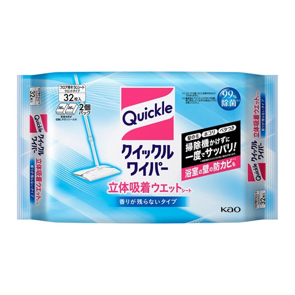 クイックルワイパー 立体吸着ウエットシート 香りが残らないタイプ 32枚 クイックル Quickle 花王(32枚)