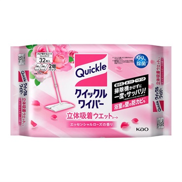 クイックルワイパー 立体吸着ウエットシート エッセンシャルローズの香り 32枚 クイックル Quickle 花王