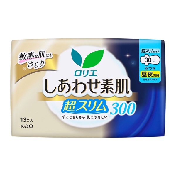 ロリエ しあわせ素肌 超スリム 昼夜兼用 300 羽つき 13個入 花王(13個)