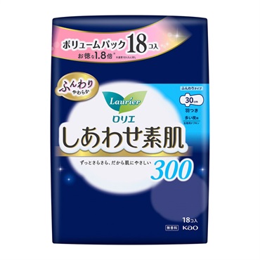 ロリエ しあわせ素肌 ボリュームパック ロリエ Laurier 花王 【医薬部外品】(多い夜用30cm 羽つき 18個)