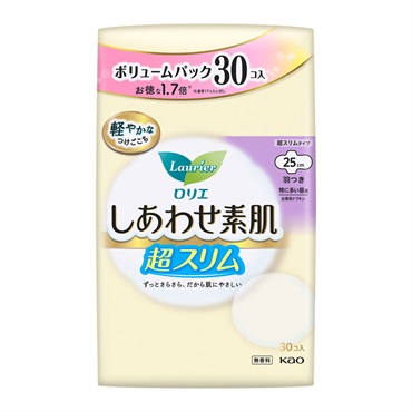 ロリエ しあわせ素肌 ボリュームパック ロリエ Laurier 花王 【医薬部外品】(通気超スリム 特に多い昼用25cm 羽つき 30個)